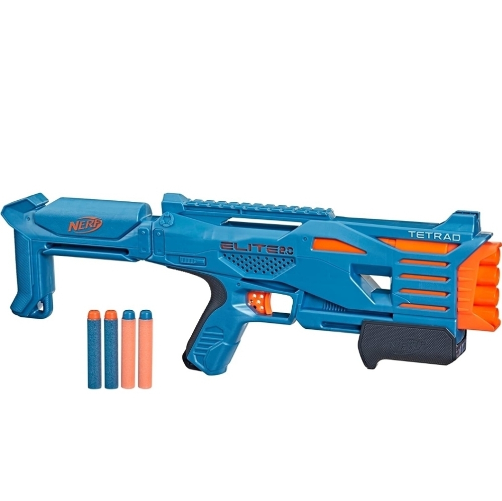 Nerf Elite 2.0 Tetrad QS-4 Blaster, Includes 4 Nerf Elite Darts, 4-Barrel